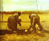 Peasant Canvas Paintings - Peasant Man and Woman Planting Potatoes